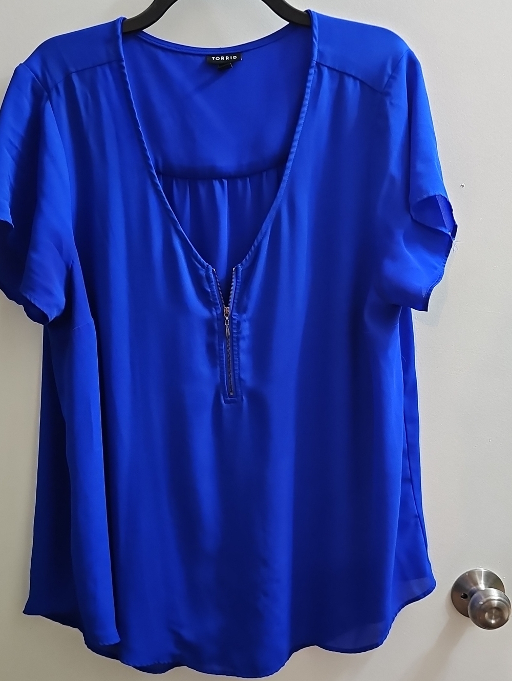 torrid Electric Blue Zip V-Neck Blouse